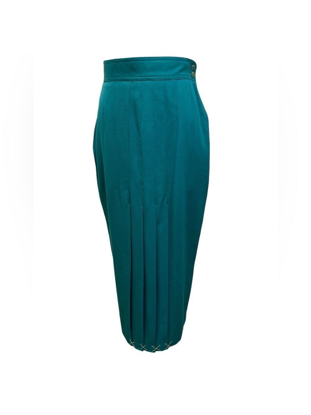 NWOT TEAL GREEN PENCIL W FRONT PLEAT MIDI SKIRT W SLIT & POCKETS POWER DRESSING